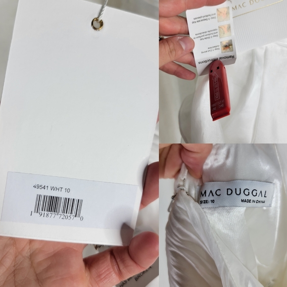 Mac Duggal $498 Size 10 Jeweled Broach One Shoulder Cascade Ruffle White Dress - Picture 3 of 8